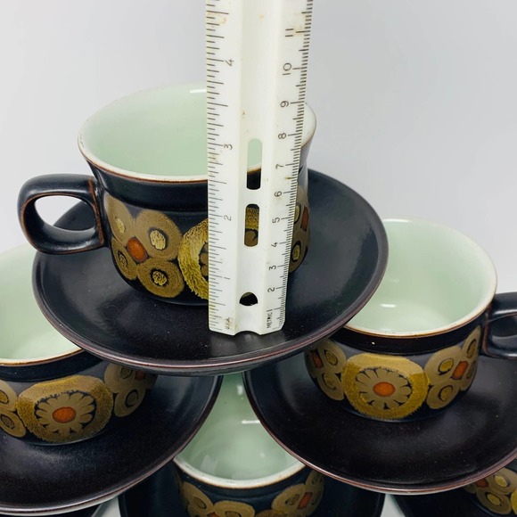Vintage 1960’s Mod Flower Mug Denby Arabesque 6 Tea Cups And Saucers England - Picture 8 of 8